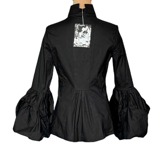NWT TOV Los Angeles Gothic Blouse Sz.M Black Bell Sleeve High Collar Whimsigoth - Picture 4 of 13